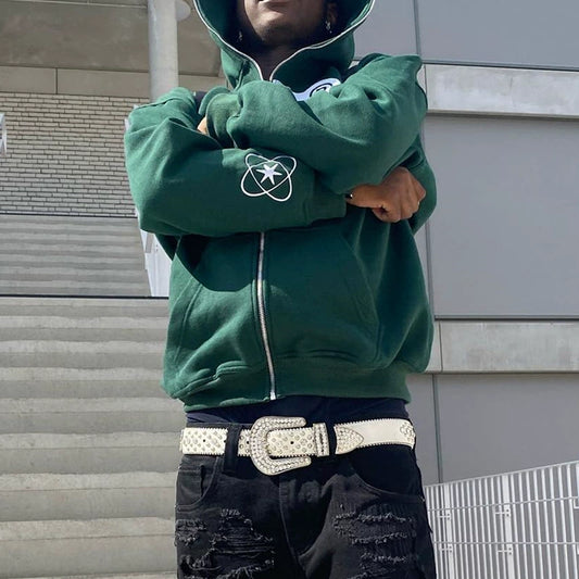 2024 Trendy European and American Fashion New Style XINGX Letter Zipper Full Mask Print Silm Hooded Long Sleeve Sweater