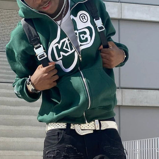 2024 Trendy European and American Fashion New Style XINGX Letter Zipper Full Mask Print Silm Hooded Long Sleeve Sweater