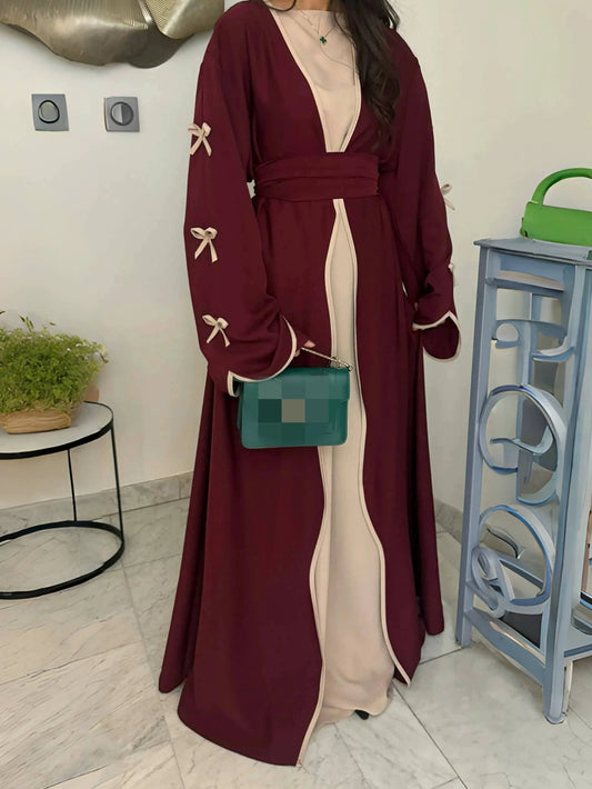 2025 New Dubai Stylish Islamic Black Abaya for Muslim Women Belted Design with Bow Detailing Modest Long Dress for Middle East