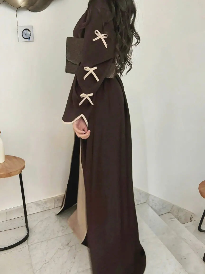 2025 New Dubai Stylish Islamic Black Abaya for Muslim Women Belted Design with Bow Detailing Modest Long Dress for Middle East